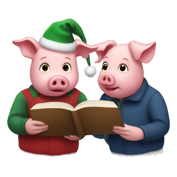 Christmas pig small reading with two boys sticker
