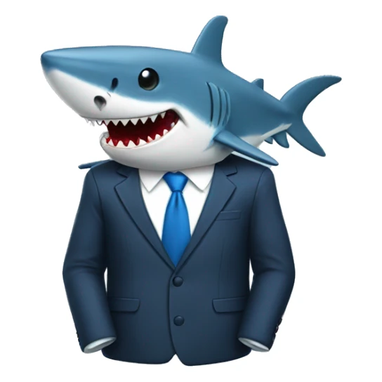 A blue shark in a suit with its mouth closed sticker