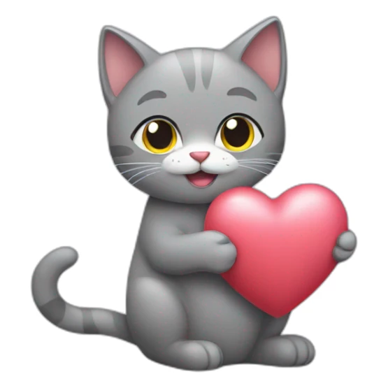 Grey cat holding love heart sticker