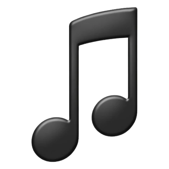 single musical note emoji, deep matte black metal material, smooth rounded geometry sticker