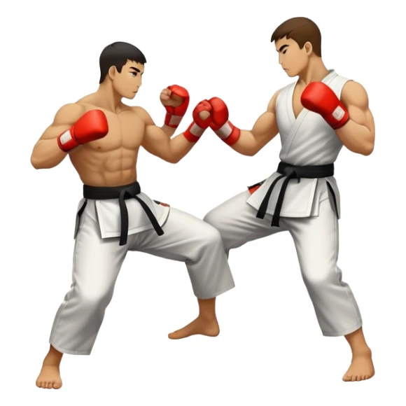 Round emblem symbolizing striking martial arts. The emblem features two fighters in dynamic stances, one delivering a powerful punch while the other defends with a block. In the center, a stylized fist and foot crossed to represent the essence of striking.  sticker