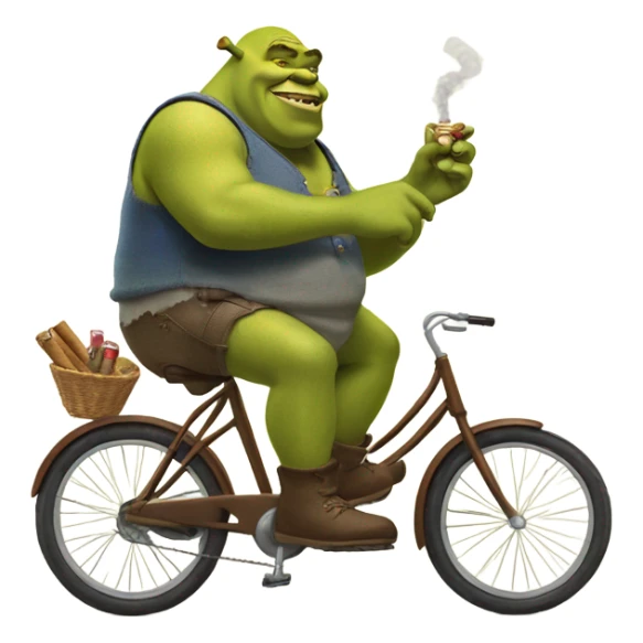 Shrek smoking a cigar riding a bicycle sticker
