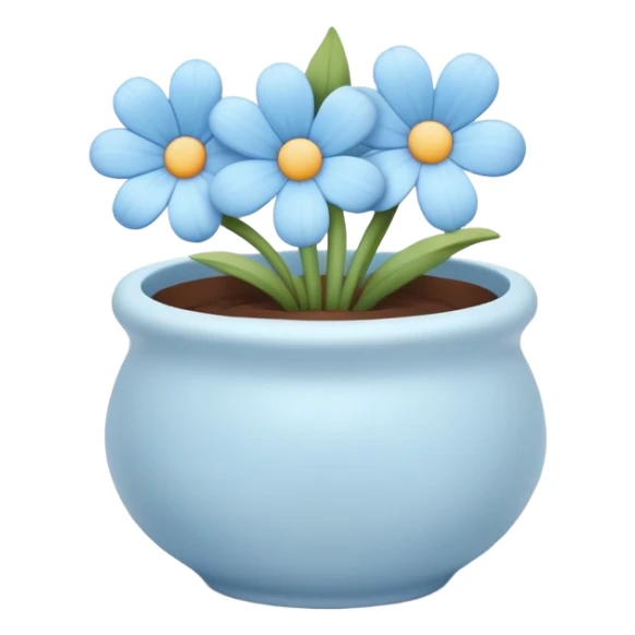 pastel blue flowers growing in a cute pot sticker