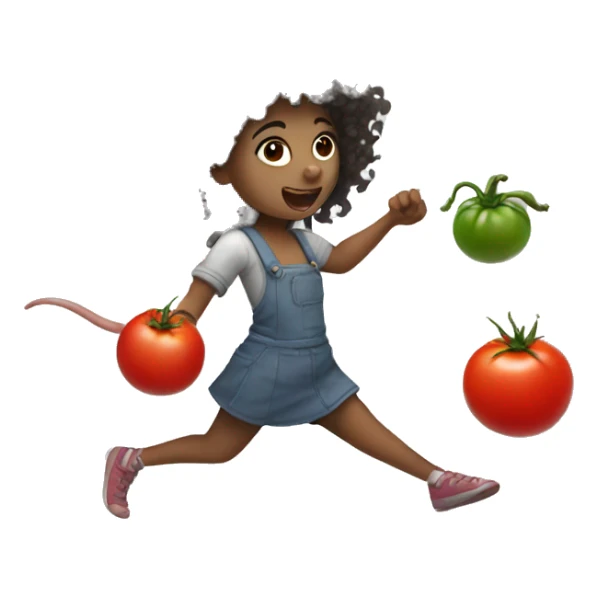 Rat throwing tomato at girl with curly hair sticker