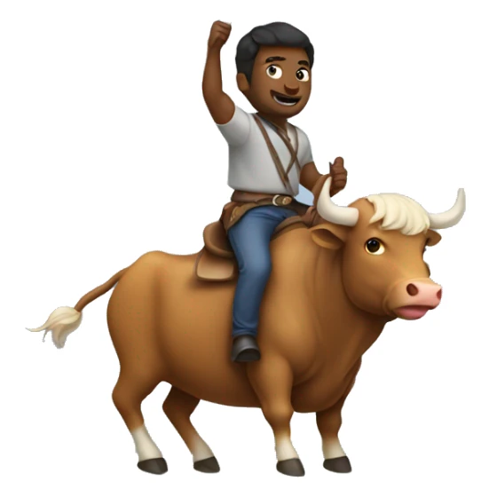 Man riding a bull with a pride flag sticker