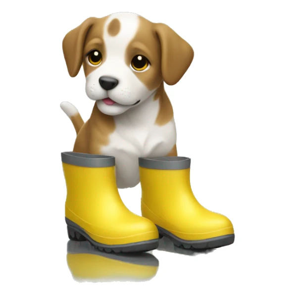 Puppy wearing yellow rain boots  sticker