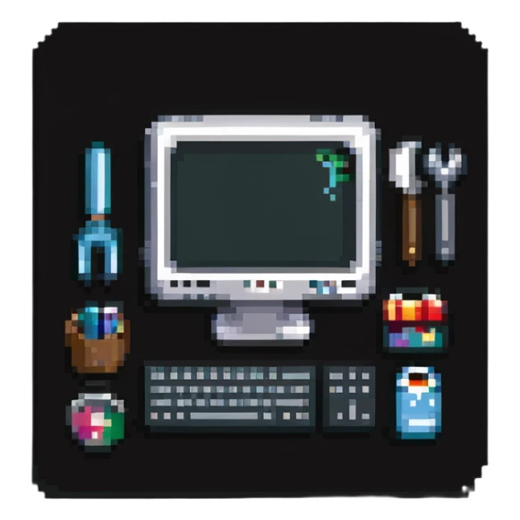 Badge with computer monitor and tools for IT support sticker