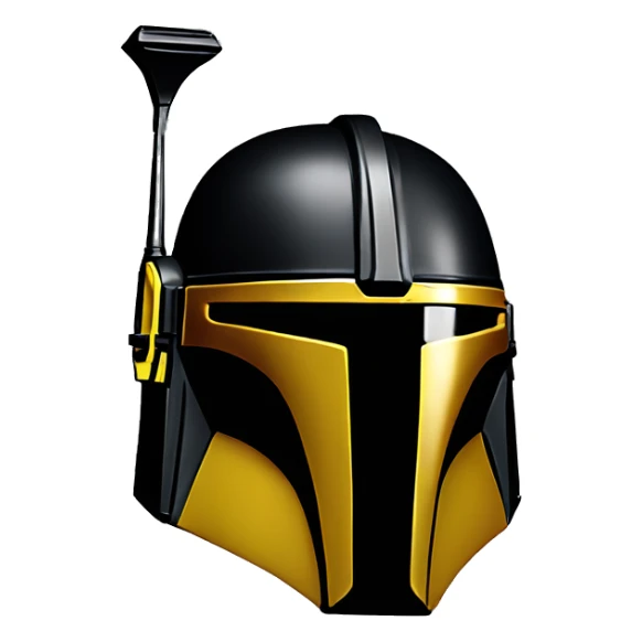 black and yellow mandalorian helmet with antenna sticker
