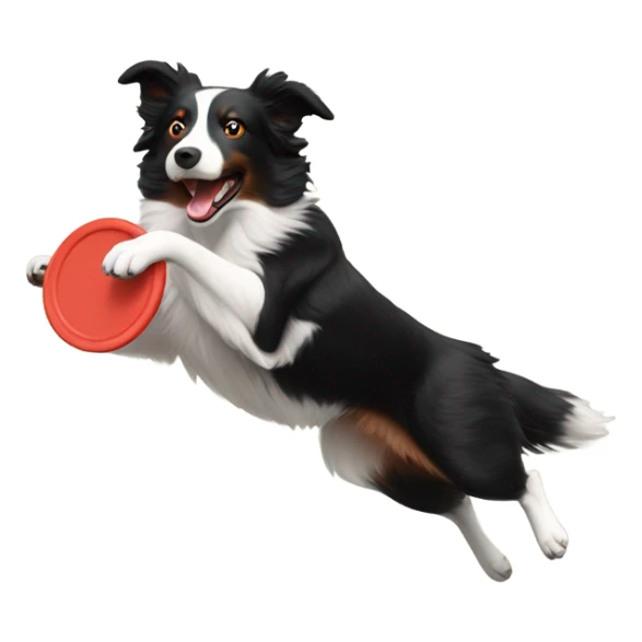 Red border collie catching frisbee in the air sticker