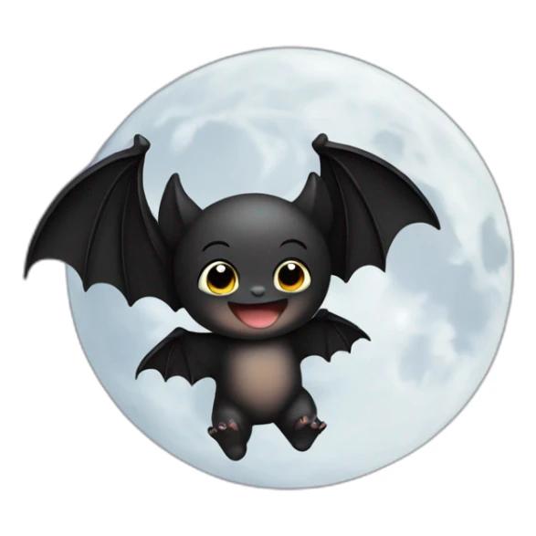 black happy baby bat wings in front of moon sticker
