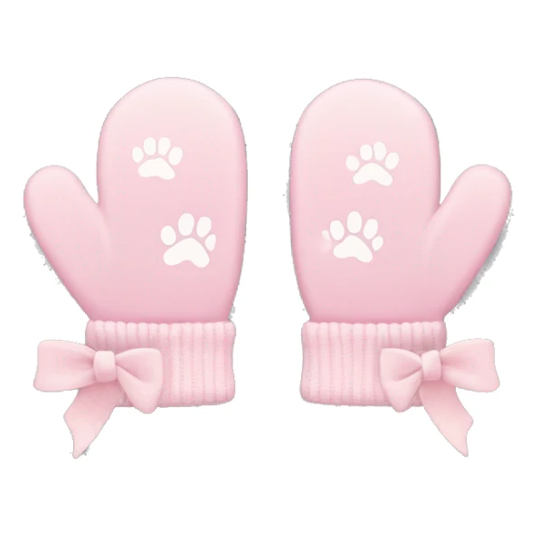pale pink mittens with paw print and pale pink bow sticker