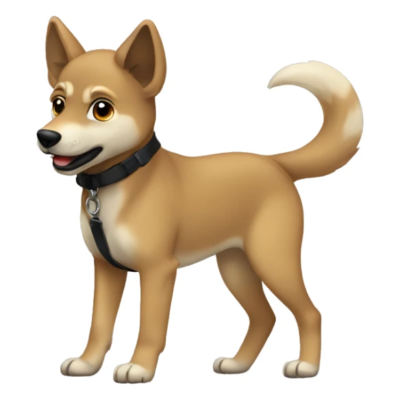 4 short legs a light brown puppy-like wolf with black  ears with black leash  is walking sticker
