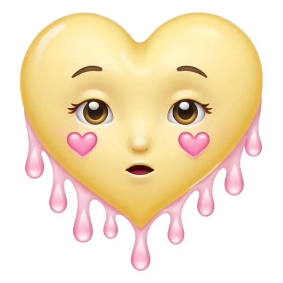 A pastel-yellow heart melting into soft pink tears, curled on a clouded floor under warm sunrise light. sticker