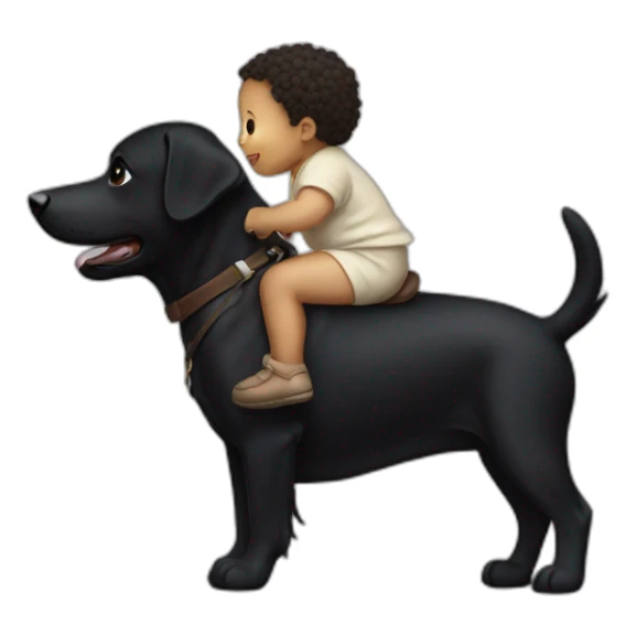 baby riding a black dog sticker