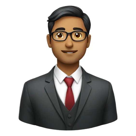 Indian man, young professional, wearing glasses, looking professional, in formal uniform, sighted left sticker