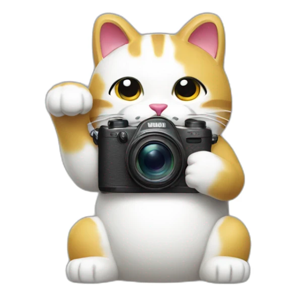 maneki neko with a camera and the arm up sticker