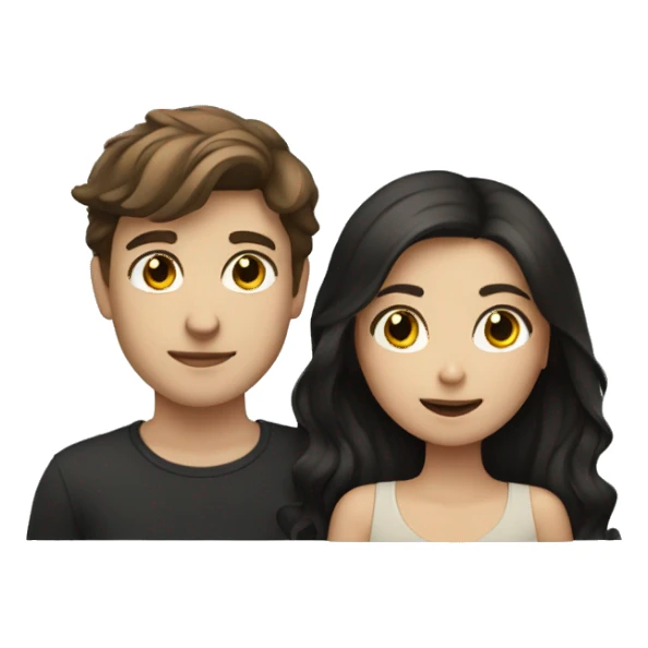 Brunette girl and brunette boy with black cat sticker