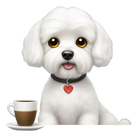 A Maltese bichon having a coffee at Starbucks sticker