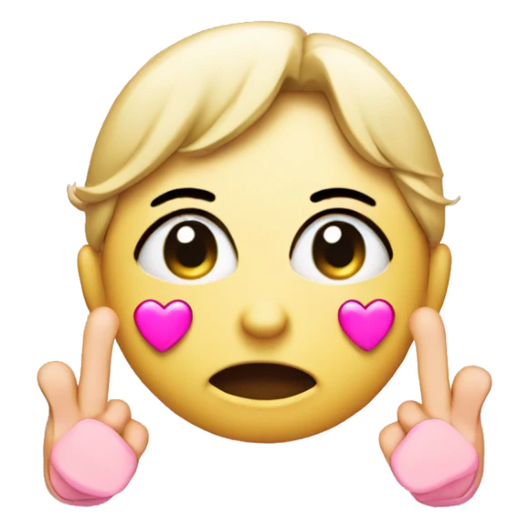crying face with peace finger sign and pink hearts floating around sticker