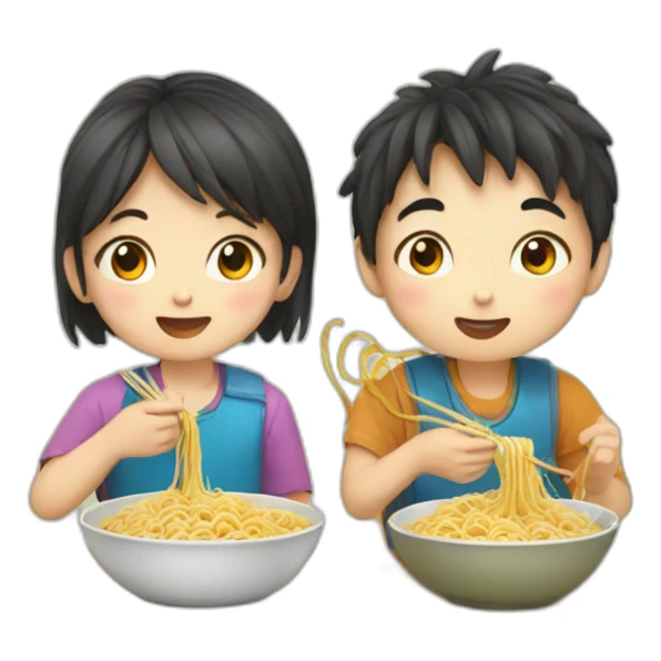 boy and girl eating noodles chinese sticker