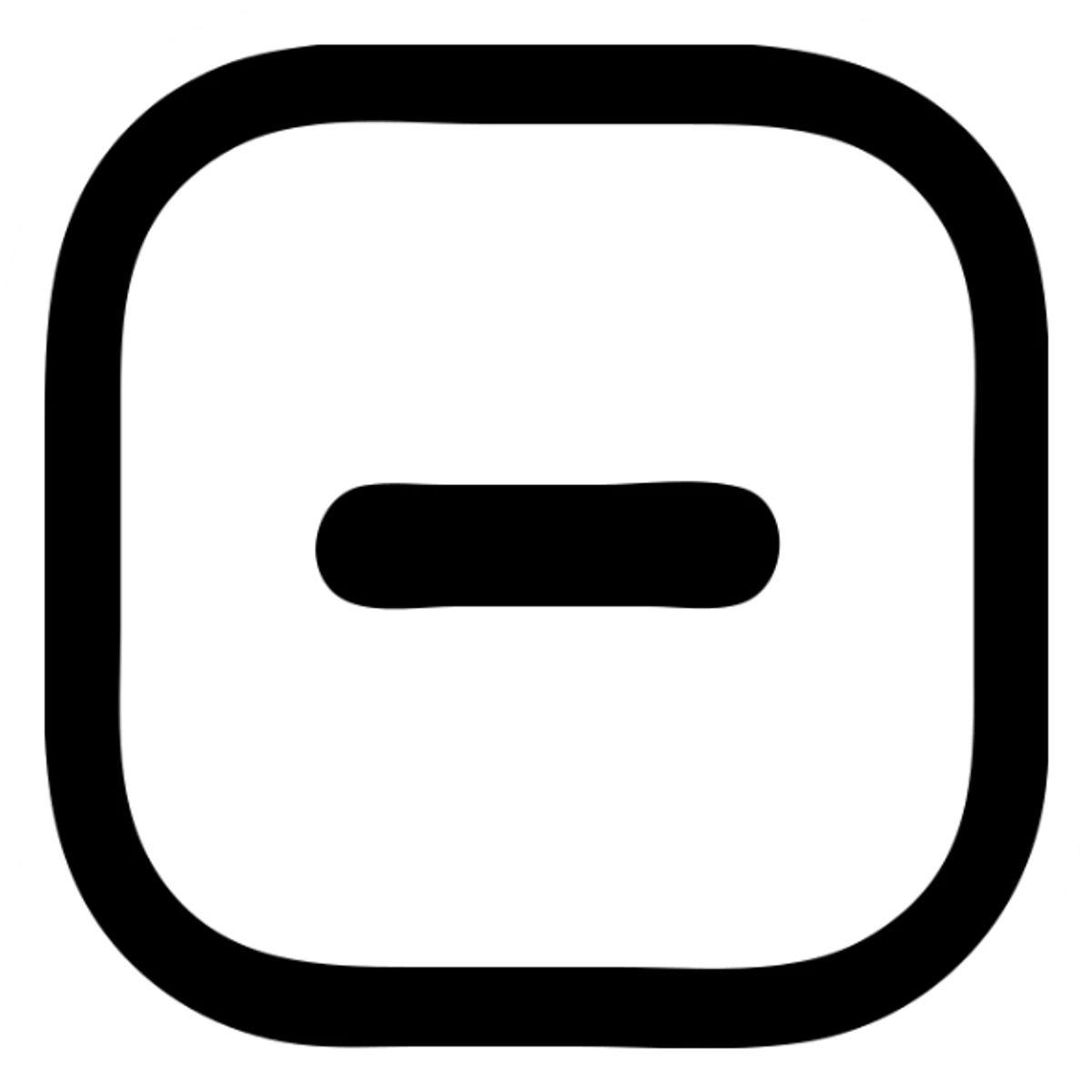 Icon of a modern minimal style solid white filled rounded square with a horizontal dash cut out as transparent inside it. The entire rounded square is solid white, dash is transparent, and background outside the square is transparent. High contrast design. sticker