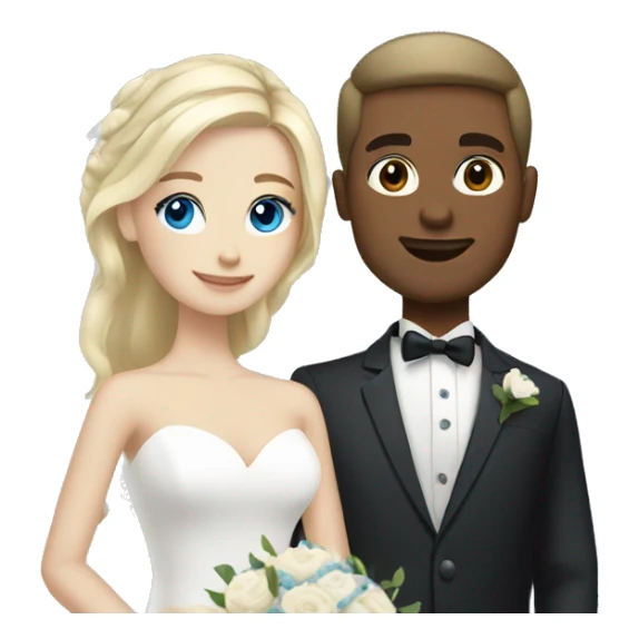 wedding couple dark haired guy blonde girl blue eyes sticker