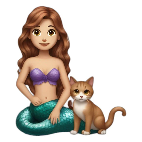 Mermaid with brown hair marries a cat sticker