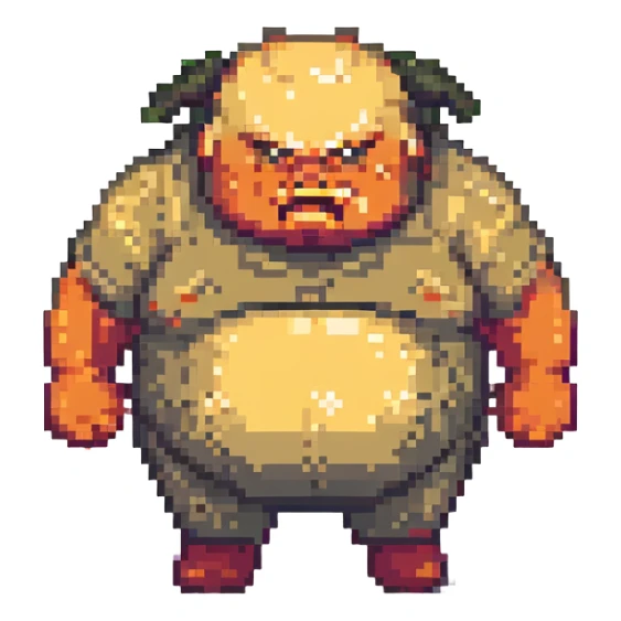 red angry fat man, pixel art style, simple blocky shapes, angry face sticker