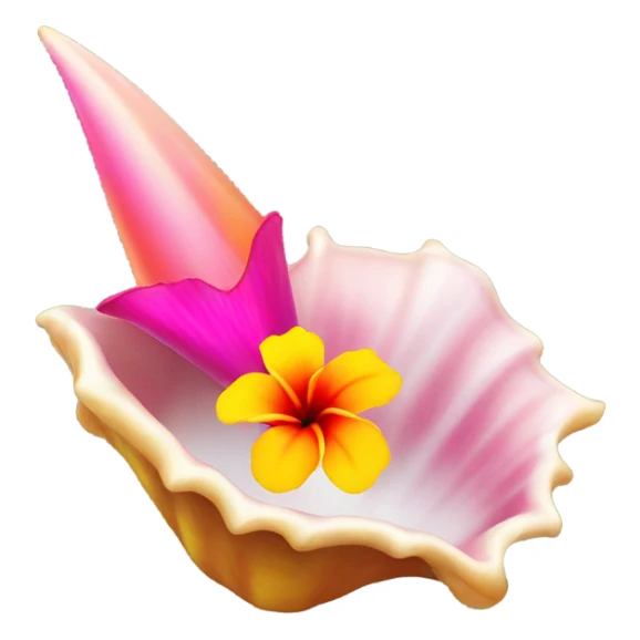 Conch shell with a pink, orange and yellow hibiscus on top  sticker