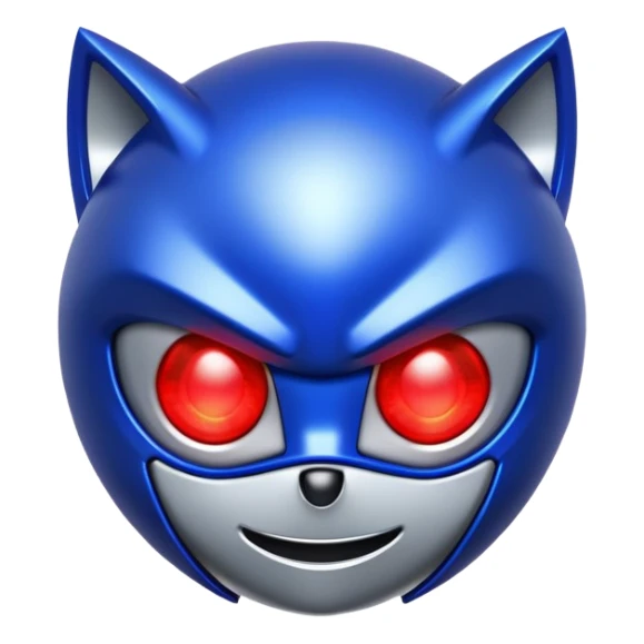 Metal Sonic face, close-up, metallic blue, glowing red eyes sticker