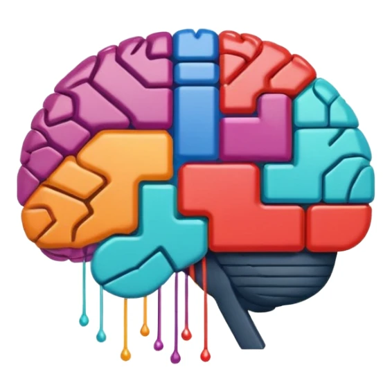 Stylized brain illustration with YouTube logo elements integrated, neural network nodes forming play button shape, digital art style, vibrant color palette, professional icon design, square format sticker