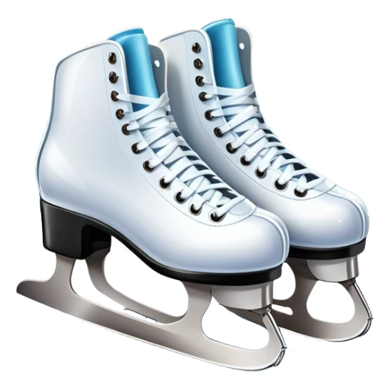 An icon showing The rink is surrounded by cheering spectators and soft arena lights, creating a beautiful, dynamic atmosphere. a pair of elegant figure skates placed on the smooth, sparkling ice of a grand ice arena. Transparent background highlights the grace and beauty of figure skating. sticker
