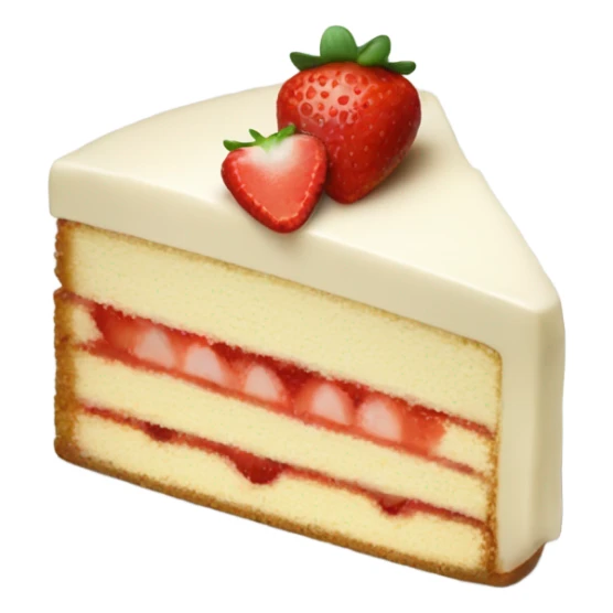 Slice vanilla cake with strawberries on top, at plate sticker