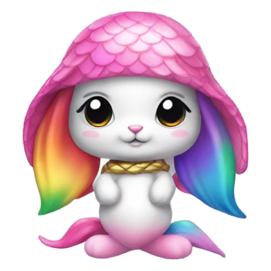 Rainbow mermaid bunny wearing pink pirate sticker