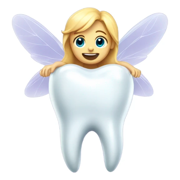 Tooth fairy sitting on a tooth sticker