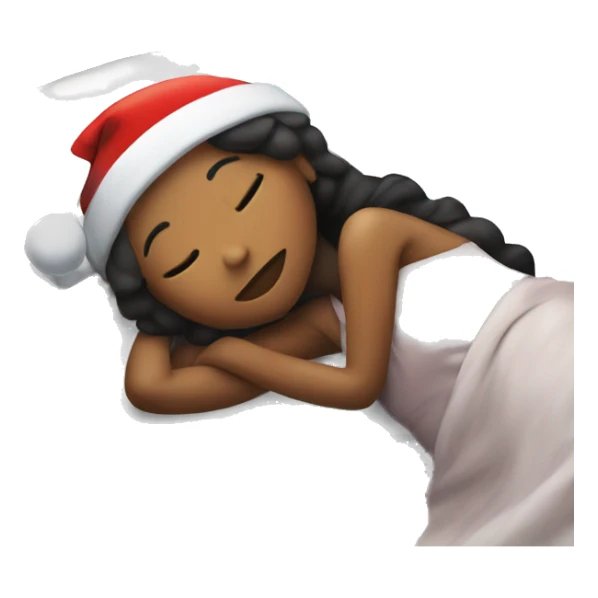 Girl with a Christmas hat one laying down in bed sleeping  sticker