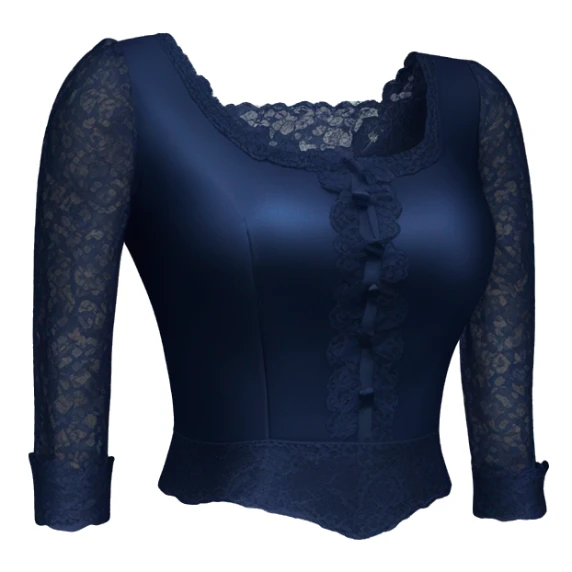 Realistic isolated side view of a dark navy blue shiny silk lace low cut square neck blouse sticker