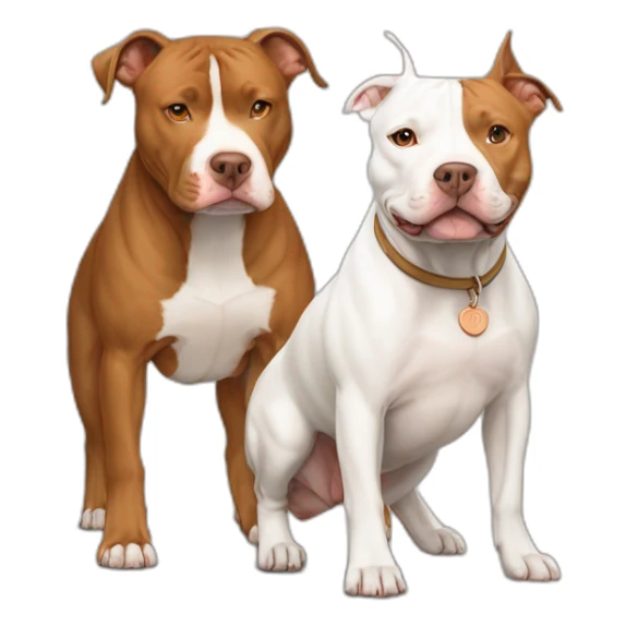 One Tan and white pitbull standing with one copper and white pitbull sticker