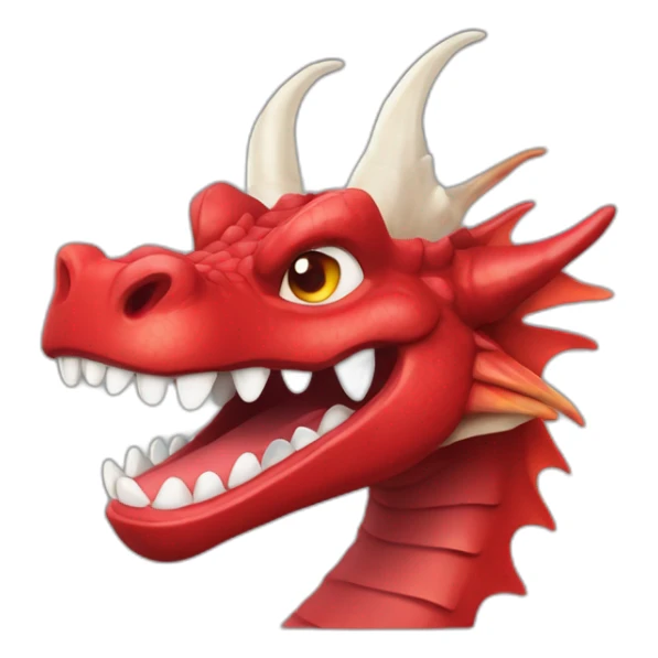 Crazy funny red dragon head with human white teeth and beautiful smile sticker