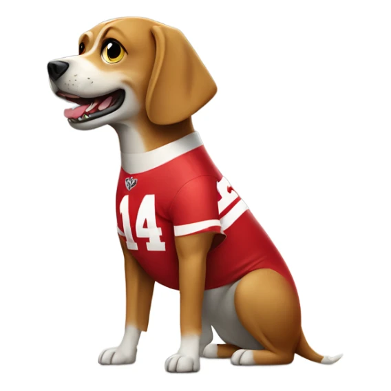 Dog with a shark fin on his back wearing Nebraska Cornhusker jersey  sticker