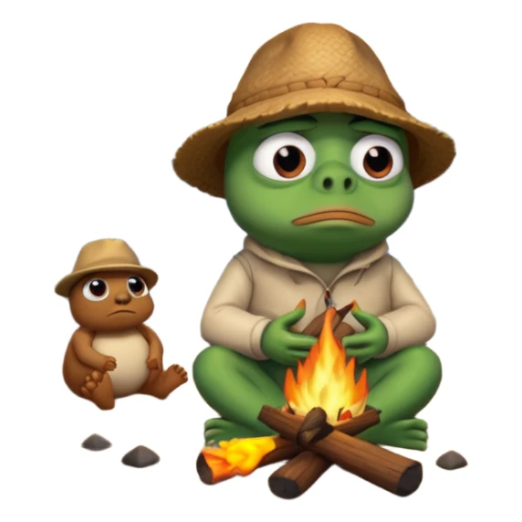 Sukurk pepe 3D vaizdu, prie laužo liudnas. sticker