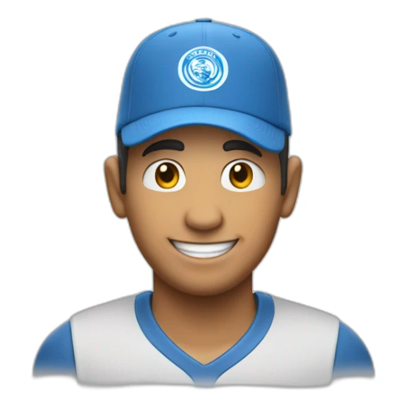 un hombre moreno sonriendo con una gorra coach sticker