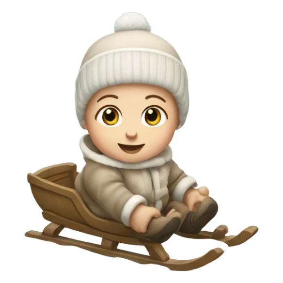 caucasian baby on a sled in the snow sticker