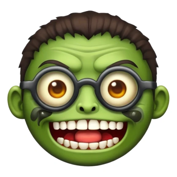 crie um emoji de zombie com cabelo curto e escorrido e óculos redondo sticker