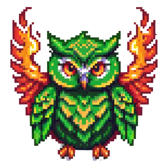 Duolingo green owl mascot with fire flames sticker