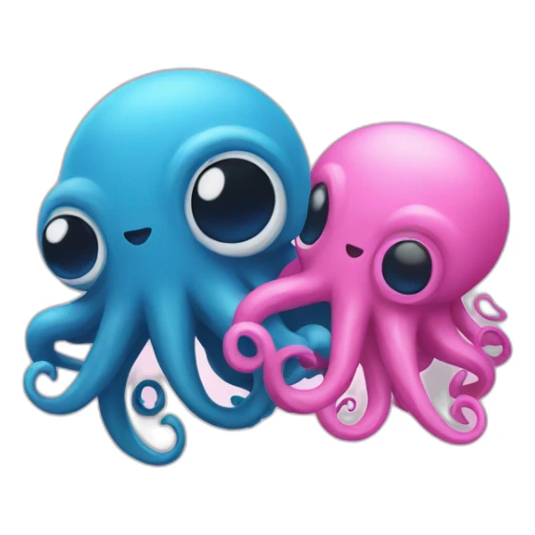 a blue kraken facing  to another pink kraken sticker