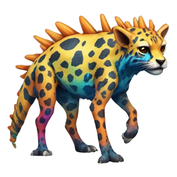 a colorful edgy vernid-fionbri-animal-creature with splash patterns full body sticker