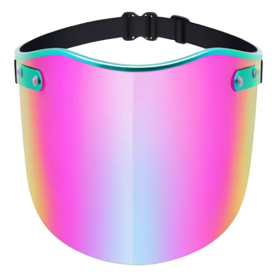 iridescent pink frameless shield visor, Y2K raver style, reflective one-piece lens sticker