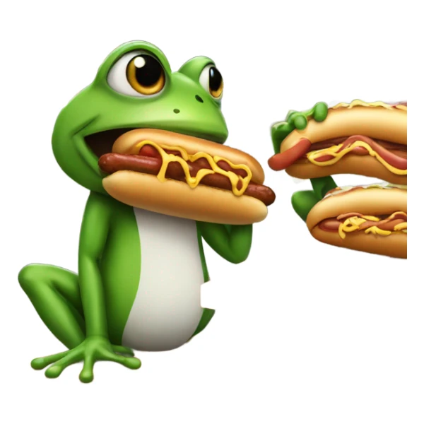 A frog eating a hotdog in a shop called Zabka sticker