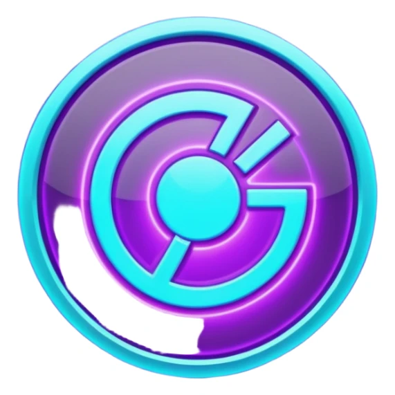 futuristic minimalistic glowing reload symbol, purple and cyan energy glow, dark background, clean modern design, 1:1 aspect ratio, no face sticker